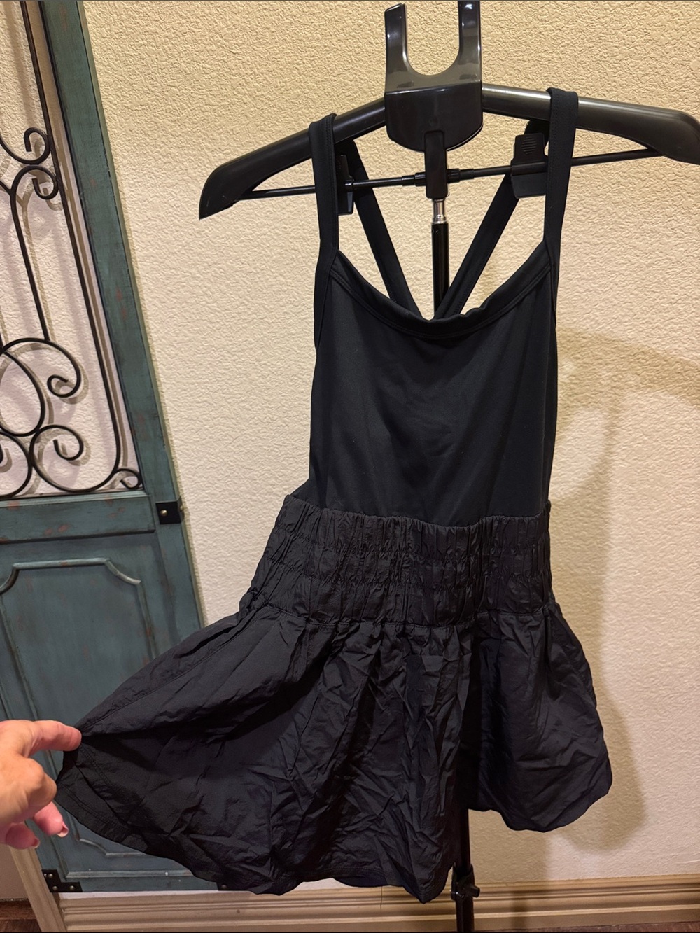 FP Movement by Free People Black Smocked-Waist Romper Dress/Skort